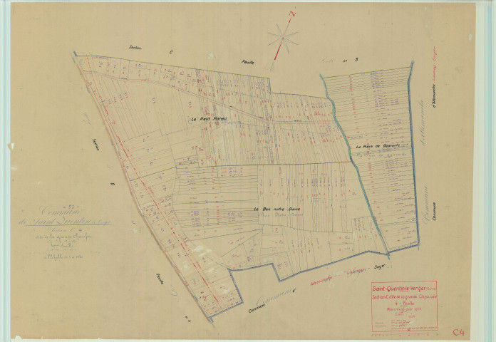 Saint-Quentin-le-Verger (51511). Section C4 échelle 1/1250, plan mis à jour pour 01/01/1948, non régulier (papier)