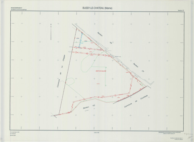 Bussy-le-Château (51097). Section YP échelle 1/2000, plan remembré pour 2003 (remembrement intercommunal de la plaine champenoise), plan régulier (calque)