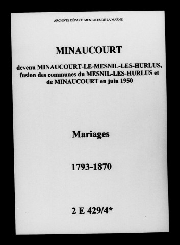 Minaucourt. Mariages 1793-1870