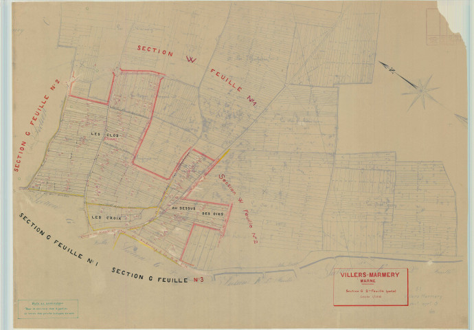 Villers-Marmery (51636). Section G2 2 échelle 1/1000, plan mis à jour pour 1951, plan non régulier (papier).