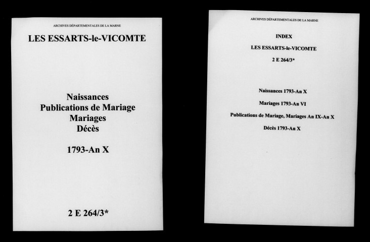 Essarts-le-Vicomte (Les). Naissances, publications de mariage, mariages, décès 1793-an X