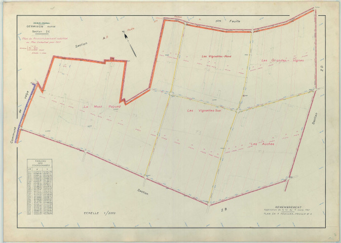 Germinon (51268). Section ZC échelle 1/2000, plan remembré pour 1957, plan régulier (papier armé)