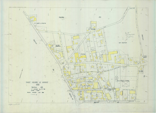Saint-Hilaire-le-Grand (51486). Section AB échelle 1/1000, plan remanié pour 1998, plan régulier (calque)