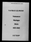 Vavray-le-Petit. Naissances, mariages, décès 1833-1842