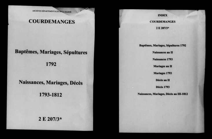Courdemanges. Naissances, mariages, décès 1792-1812