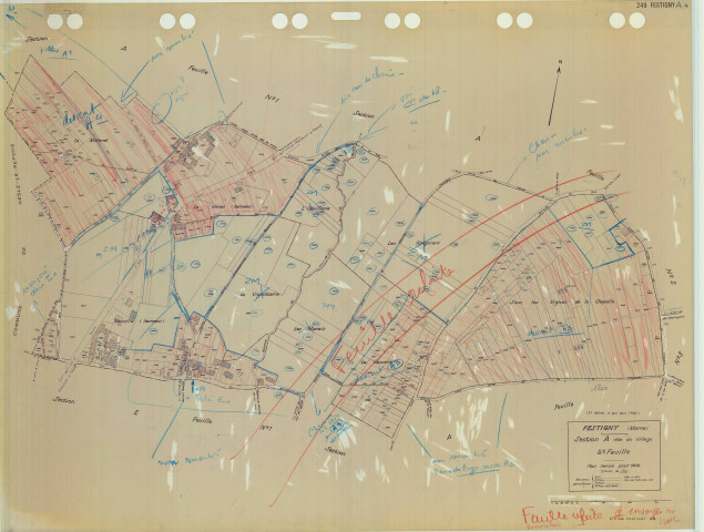 Festigny (51249). Section A4 1 échelle 1/1250, plan renouvelé pour 01/01/1936, régulier avant 20/03/1980 (calque)