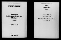 Cormontreuil. Naissances, publications de mariage, mariages, décès 1793-an X