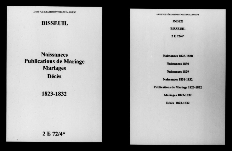 Bisseuil. Naissances, publications de mariage, mariages, décès 1823-1832