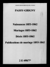 Passy-Grigny. Naissances, mariages, décès, publications de mariage 1853-1862