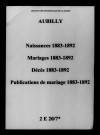 Aubilly. Naissances, mariages, décès, publications de mariage 1883-1892