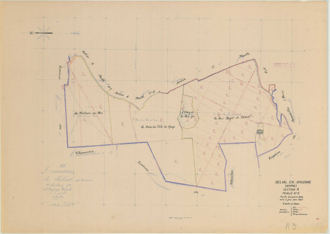 Belval-en-Argonne (51047). Section A3 échelle 1/5000, plan mis à jour pour 1957, plan non régulier (papier)