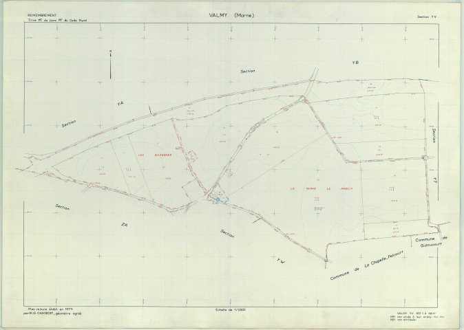 Valmy (51588). Section YV échelle 1/2000, plan remembré pour 1979, plan régulier (papier armé)