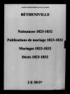 Bétheniville. Naissances, publications de mariage, mariages, décès 1823-1832