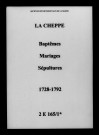 Cheppe (La). Baptêmes, mariages, sépultures 1728-1792