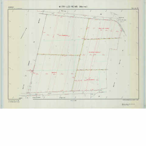 Witry-lès-Reims (51662). Section ZN échelle 1/2000, plan remembré pour 1987, plan régulier de qualité P5 (calque).