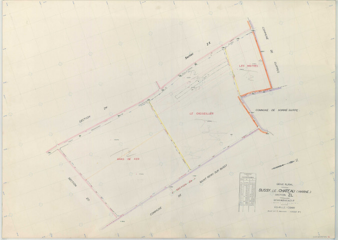 Bussy-le-Château (51097). Section ZL 1 échelle 1/2000, plan remembré pour 1969, plan régulier (papier armé)