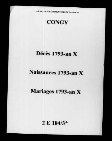 Congy. Naissances, mariages, décès 1793-an X