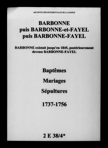 Barbonne. Baptêmes, mariages, sépultures 1737-1756