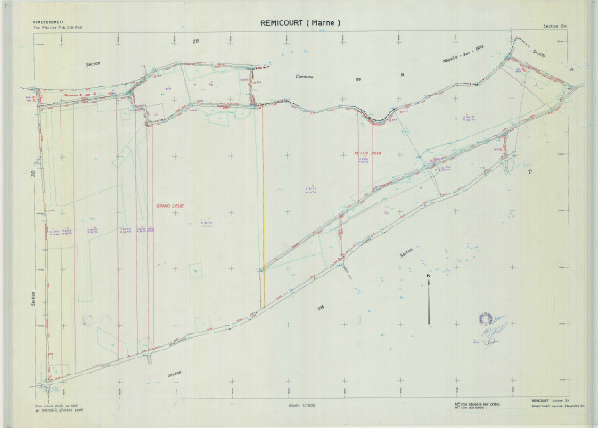 Remicourt (51456). Section ZH échelle 1/2000, plan remembré pour 1978, plan régulier (calque)