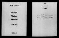 Lavannes. Baptêmes, mariages, sépultures 1558-1725