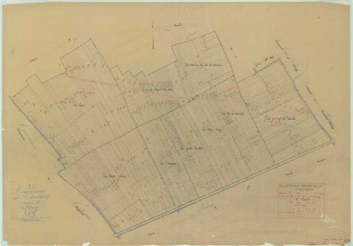 Villeneuve-Renneville-Chevigny (51627). Section F3 échelle 1/2500, plan mis à jour pour 1935 (ancienne section A), plan non régulier (papier)