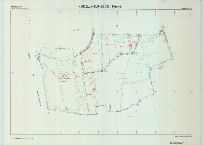 Marcilly-sur-Seine (51343). Section ZS échelle 1/2000, plan remembré pour 01/01/1999, plan régulier de qualité P5 (calque)