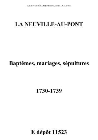 Neuville-au-Pont (La). Baptêmes, mariages, sépultures 1730-1739