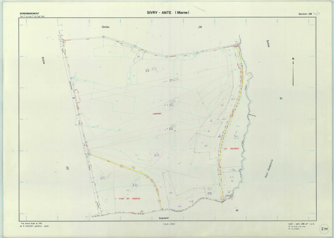 Sivry-Ante (51537). Section ZM échelle 1/2000, plan remembré pour 1982, plan régulier (papier armé)