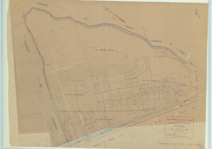 Beaumont-sur-Vesle (51044). Section A1 échelle 1/1250, plan mis à jour pour 1949, plan non régulier (papier).