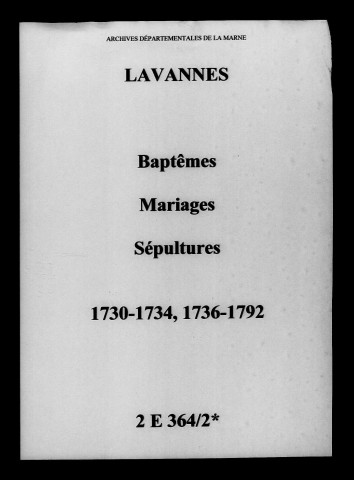 Lavannes. Baptêmes, mariages, sépultures 1730-1792