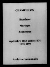 Champillon. Baptêmes, mariages, sépultures 1669-1699