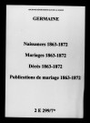 Germaine. Naissances, mariages, décès, publications de mariage 1863-1872