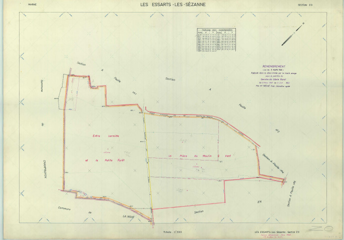 Essarts-lès-Sézanne (Les) (51235). Section ZO échelle 1/2000, plan remembré pour 01/01/1965, régulier avant 20/03/1980 (papier armé)