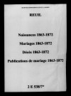 Reuil. Naissances, mariages, décès, publications de mariage 1863-1872