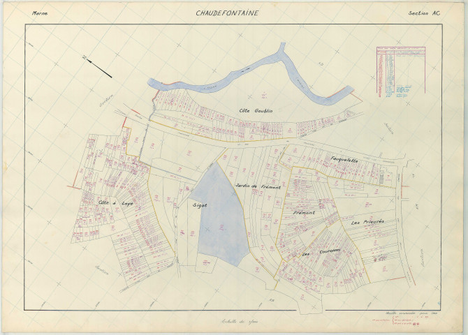 Chaudefontaine (51139). Section AC échelle 1/1000, plan renouvelé pour 1968, plan régulier (papier armé)