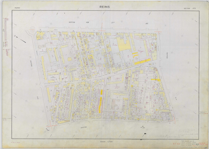 Reims (51454). Section AN échelle 1/1000, plan renouvelé pour 1968, plan régulier (papier armé).