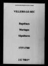 Villers-le-Sec. Baptêmes, mariages, sépultures 1737-1760