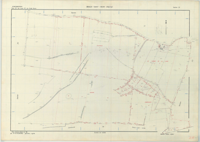 Braux-Saint-Remy (51083). Section ZE échelle 1/2000, plan remembré pour 1969, plan régulier (papier armé)