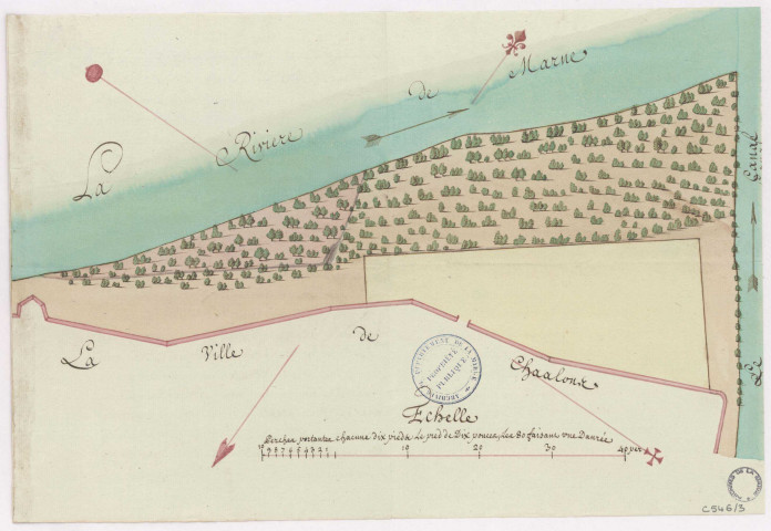 Chalons-sur-Marne. Plan concernant les acquisitions, aliénation et transactions relatives à la propriété communale, 1785.