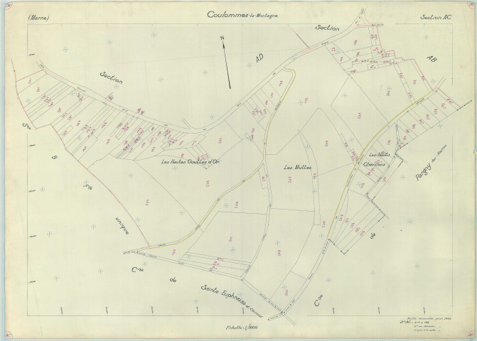 Coulommes-la-Montagne (51177). Section AC échelle 1/1000, plan renouvelé pour 1963, plan régulier (papier armé).