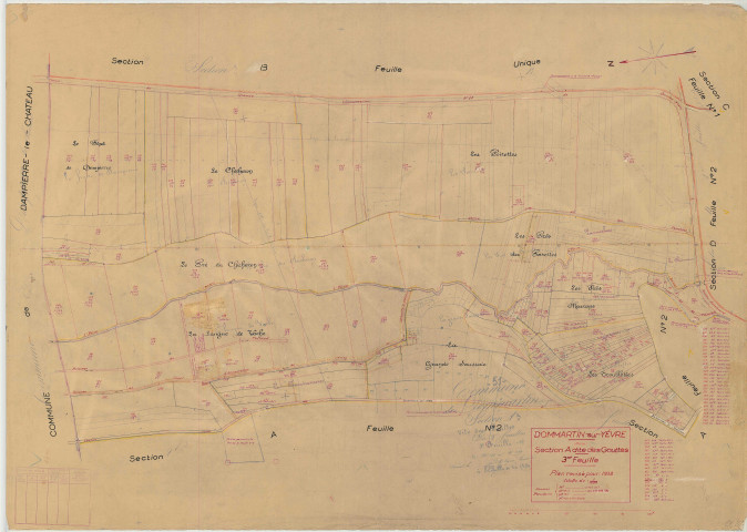 Dommartin-Varimont (51214). Section A3 échelle 1/1250, plan révisé pour 1938, plan non régulier (papier)