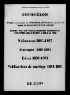 Courmelois. Naissances, mariages, décès, publications de mariage 1883-1892