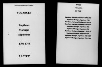 Vouarces. Baptêmes, mariages, sépultures 1706-1744