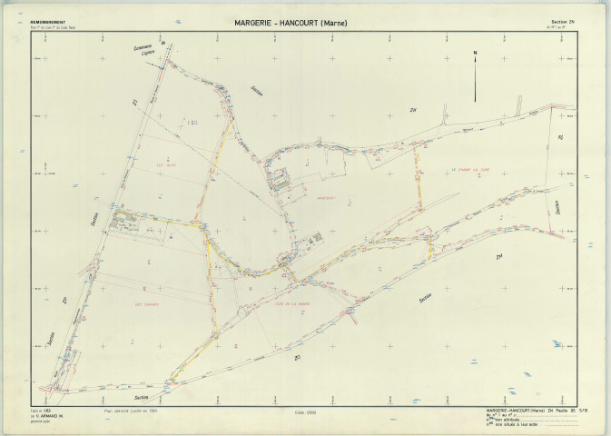 Margerie-Hancourt (51349). Section ZN échelle 1/2000, plan remembré pour 1983, plan régulier (papier armé)