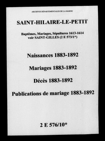 Saint-Hilaire-le-Petit. Naissances, mariages, décès, publications de mariage 1883-1892