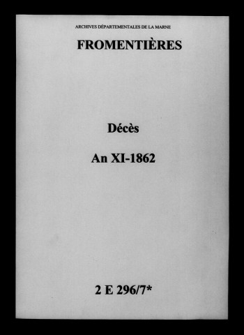 Fromentières. Décès an XI-1862