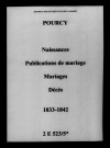 Pourcy. Naissances, publications de mariage, mariages, décès 1833-1842