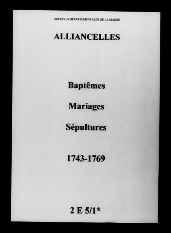Alliancelles. Baptêmes, mariages, sépultures 1743-1769