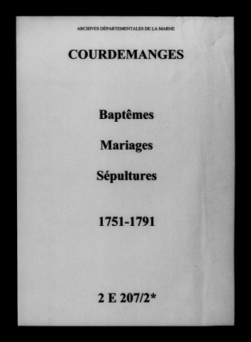 Courdemanges. Baptêmes, mariages, sépultures 1751-1791