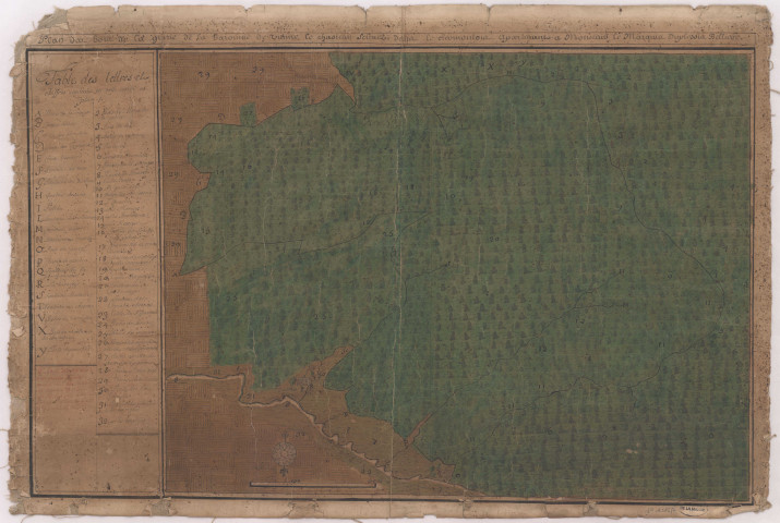 Plan des bois de la grurie des la Baronnie de Vienne le Chasteau situés dans le Clermontois appartenant à Monsieur le Marquis Duplissier Billiar, XVIII è.